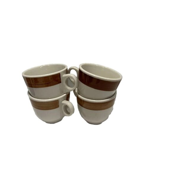 Shenango Restaurant Ware Vtg Mug Set Four 4 Brown Band Durable Tiny D Handle MCM - Picture 2 of 4